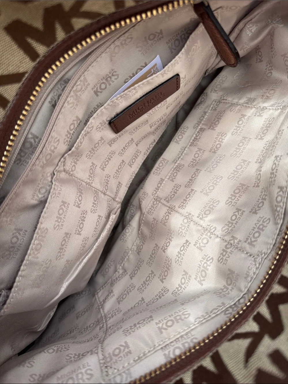Michael Kors Brown and Tan MK Logo Messenger Tote